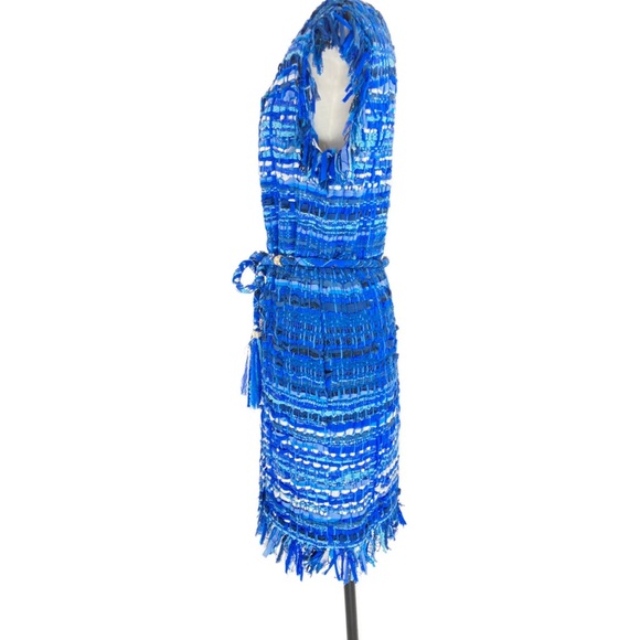 Pre-owned Chanel Greece collection muti-blue woven tweed fringes belt dress - Picture 3 of 5